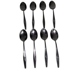 Vintage Stegor Stainless Steel Teaspoon 6” Lot Of 8 Roselle Pattern USA Made